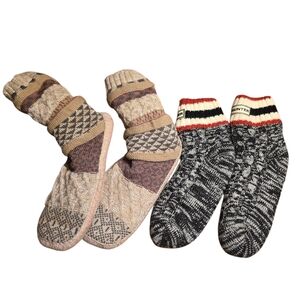 Hunter Boot Socks Large & Gray Cable Knit Cuff Tall Cozy Knit Socks